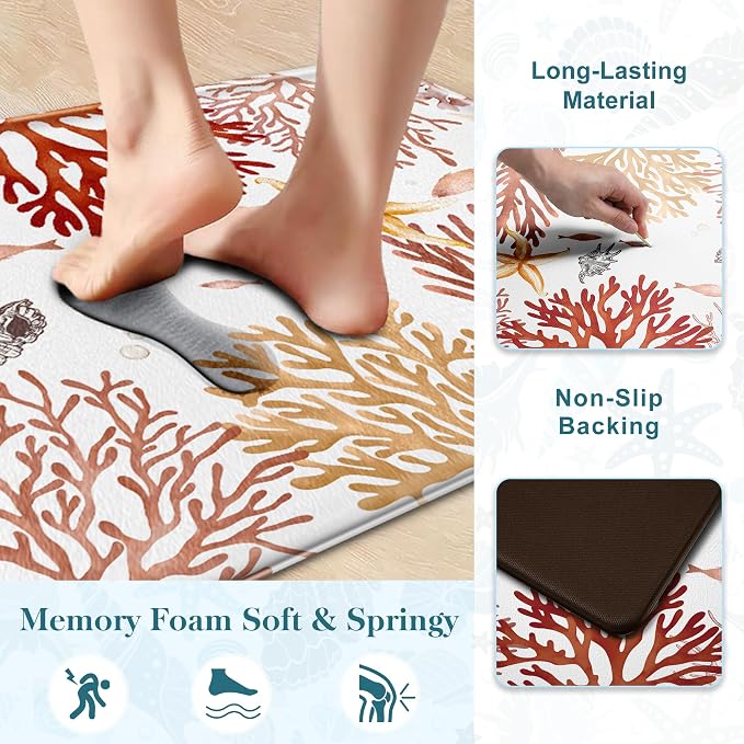 Kitchen Mats for Floor Cushioned Anti Fatigue Sets of 2 Coastal Kitchen Rugs - Image 5