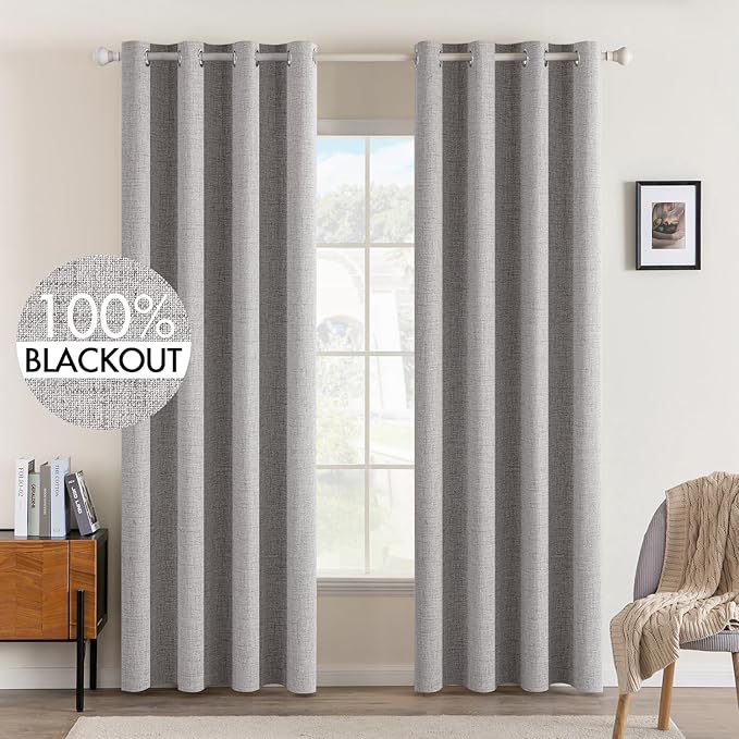 MIULEE Linen Texture Curtains for Bedroom Solid 100% Blackout Thermal Insulated by MIULEE