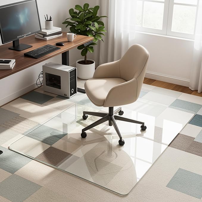 Antok Tempered Glass Chair Mat, Heavy Duty 0.2" Desk Chair Mat - Image 2