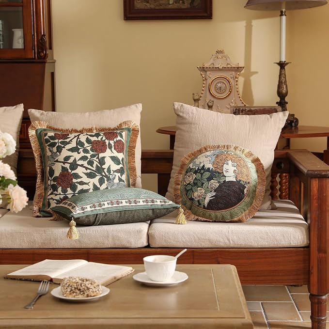 patdrea Designer Throw Pillow Covers Set of 2, French Elegant Green Linen - Image 8