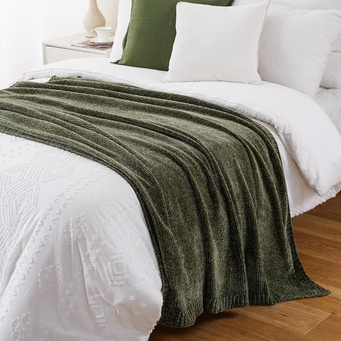 BATTILO HOME Olive Green Chenille Throw Blanket - Image 6