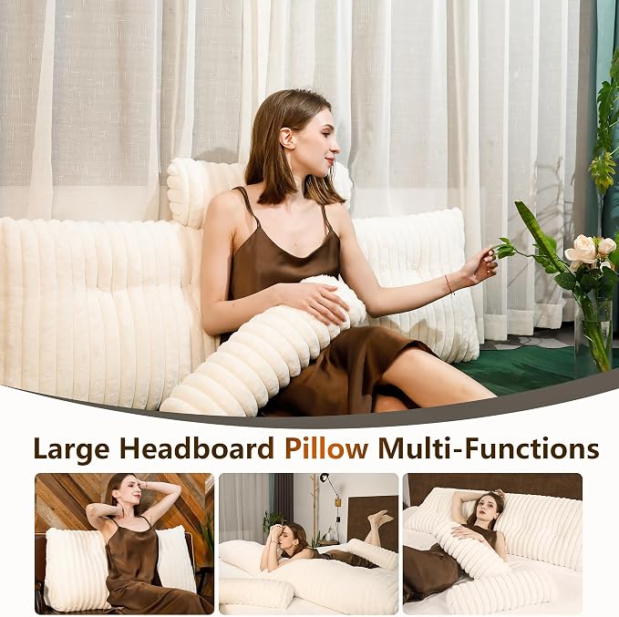 Faux Fur Headboard Pillow King Size, Triangular Wedge Backrest - Image 4