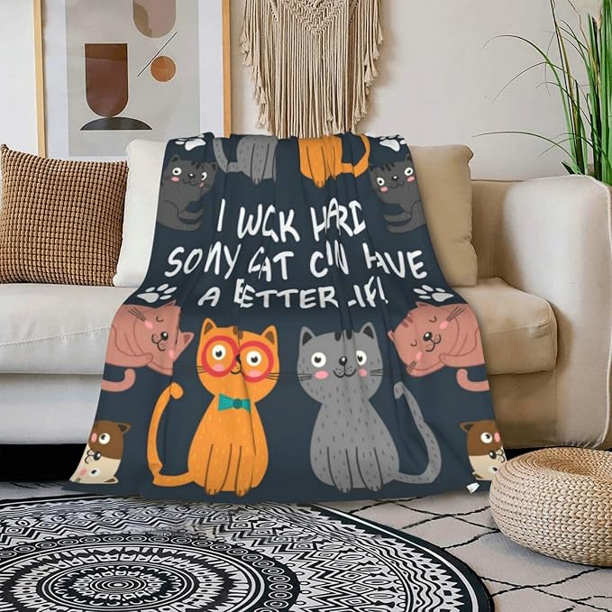 HGOD DESIGNS Cats Throw Blanket Funny Cat Blanket Animals Pet Pattern s Flannel - Image 3