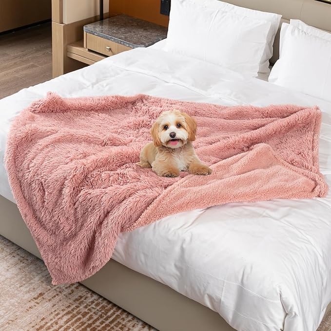 Pink Fluffy Long Faux Fur Pet Throw Blankets - Image 4