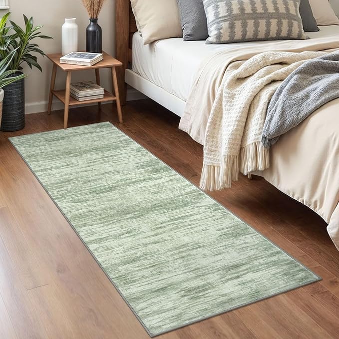 2x5 Modern Abstract Runner Rug for Hallways, Light Sage Green and Ivory Super - Image 3