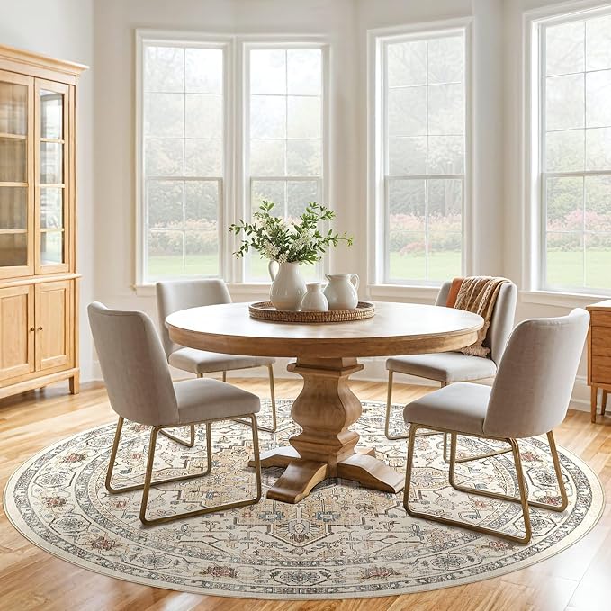 Round Rug Living Room Rugs: 6Ft Washable Boho Neutral Large Circle Soft Indoor - Image 6