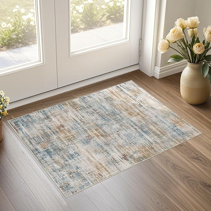 2x3 Entryway Area Rugs: Washable Neutral Abstract Small Rug Door Mat Non-Slip by UERMEI