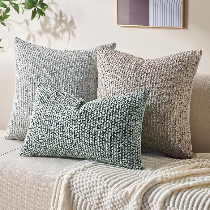 Decorative Lumbar Pillow Cover 12x20 Green Striped Soft Wool Lumbar Throw - Image 4