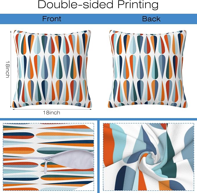 Mid-Century Drop Shapes Throw Pillow Cover Case Modern Retro Style Throw - Image 2
