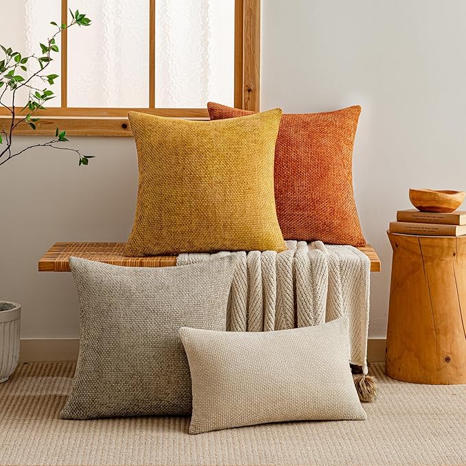 a moment Fall Mustard Yellow Chenille Throw Pillow Covers 20x20 Inch Pack of 2 - Image 5