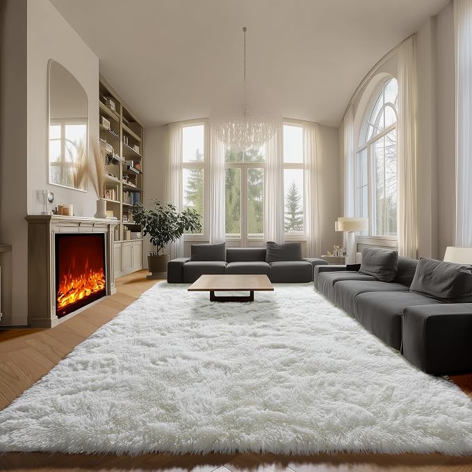 ONASAR Cream White Area Rugs 9x12 Living Room, Ivory Large Fluffy Shag Bedroom by ONASAR