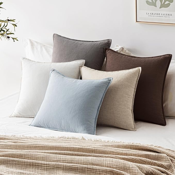 EMEMA Throw Pillow Covers Decorative Linen Pillow Covers 18x18 Inch Light Blue - Image 5