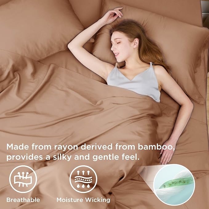 Bedsure Queen Sheet Set, Rayon Derived from Bamboo, Cooling Sheets, Breathable - Image 3