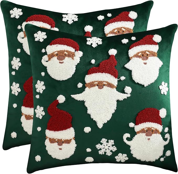 LUOYEHK Christmas Santa Claus Pillow Covers 18x18 Set of 2 Velvet Green Pillow by LUOYEHK