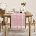ZeeMart Farmhouse Braided Striped Table Runner, Rustic Pink Table Runners 36 by ZEEMARTONLINE