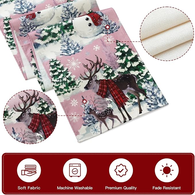 Artscope Reindeer Snowman Christmas Tree Table Runner, Xmas Winter Snowflakes - Image 5