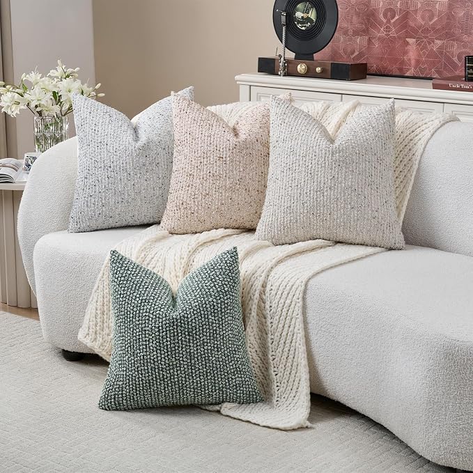 Striped Throw Pillow Covers 22x22 Set of 2 Green Textured Boucle Chic Morden - Image 7