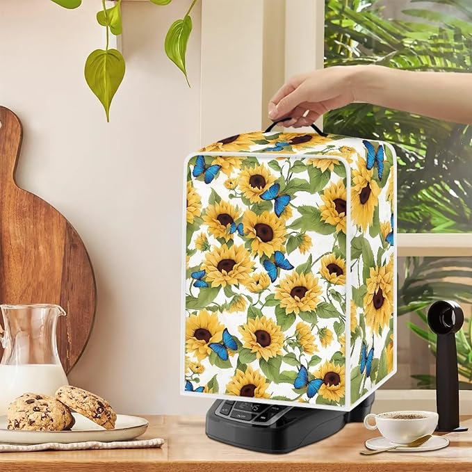Mumeson Blue Butterfly Sunflower Coffee Maker Cover - Image 3