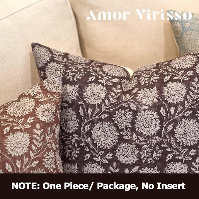 Amor Virisso Floral Pillow Covers 18x18 Throw Pillow Covers Vintage Block Print - Image 4