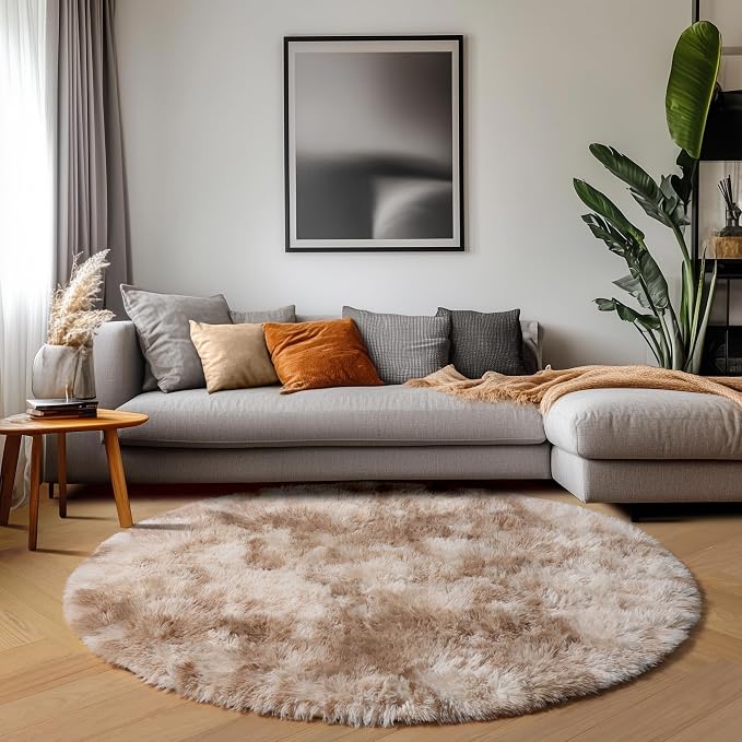 ONASAR Tie-Dye Beige Round Area Rug 4ft, Soft Bedroom Circle Rugs Floor Mats - Image 8