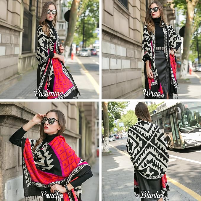 DANA XU 100% Merino Wool Extra Large Pashmina Blanket Travel Scarf Cashmere Wrap - Image 5