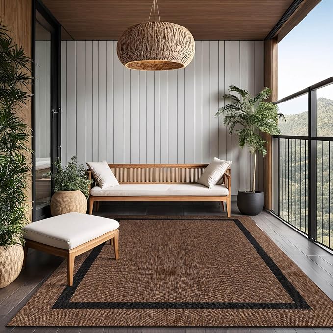 Bordered Outdoor Rug 9x12 Washable Outside Carpet - Image 7