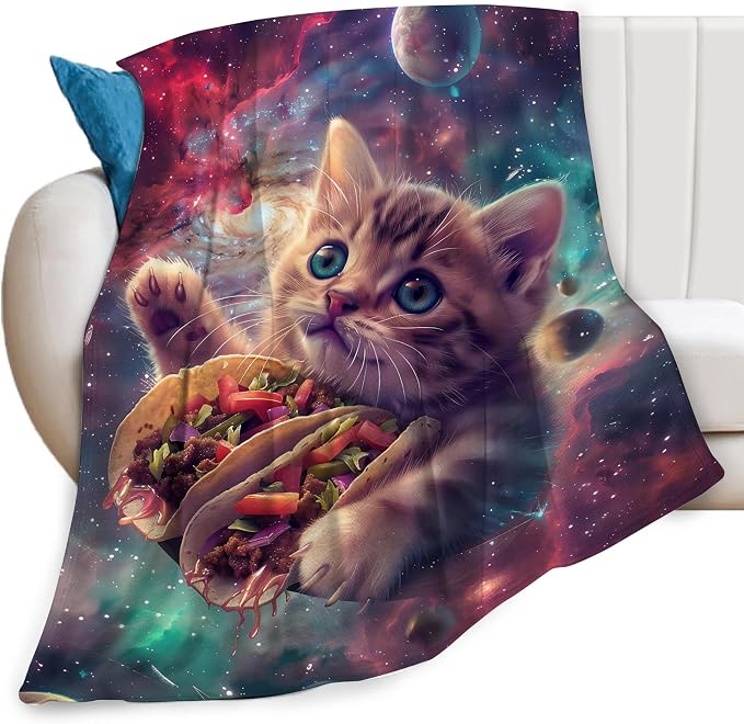 Funny Cat Print Blanket Taco Cute Kitty Animal Galaxy Throw Blankets Gifts by feorafei