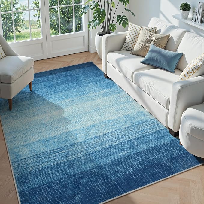 Wonnitar Modern Ombre Washable 5x7 Area Rugs, Large Blue Rug by Wonnitar