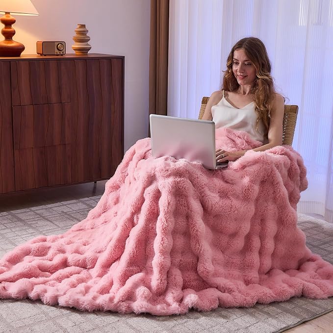 Lotus Karen Faux Fur Throw Blanket Pink - Image 5