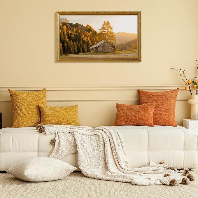 a moment Fall Orange Chenille Throw Pillow Covers 22x22 Inch Pack of 2 Modern - Image 9