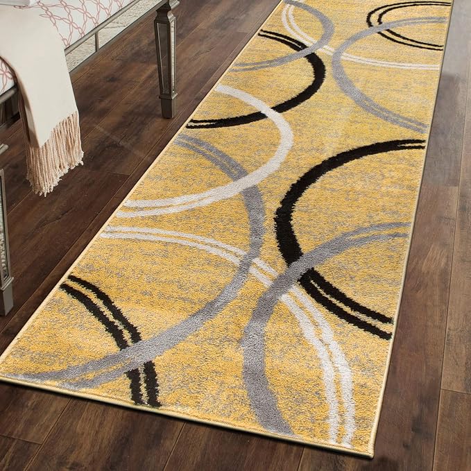 Rugshop Wavy Circles Design Runner Rug, Fade-Resistant Carpet - Image 7
