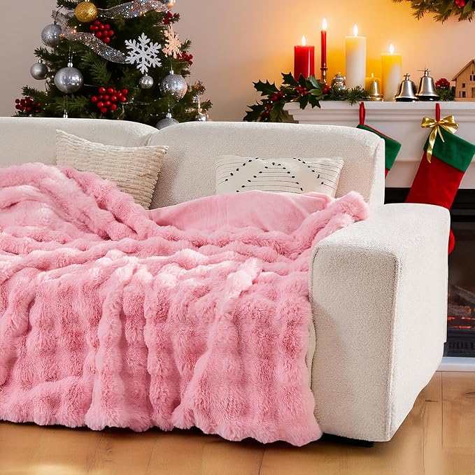 Lotus Karen Faux Fur Throw Blanket Pink - Image 2
