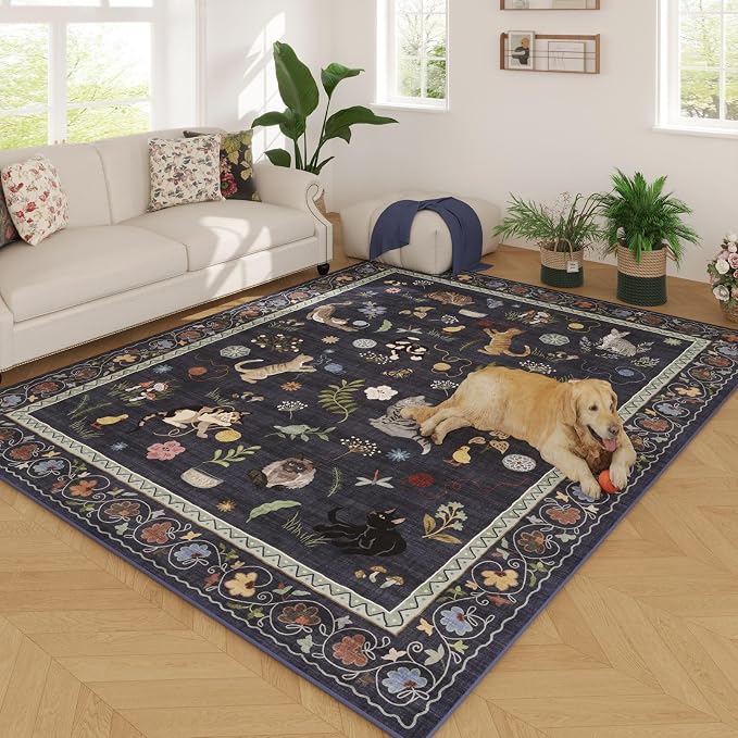 Rugcomf Living Room Rug 5x7 Rug Machine Washable Boho Area Rug Non Slip Floral - Image 2
