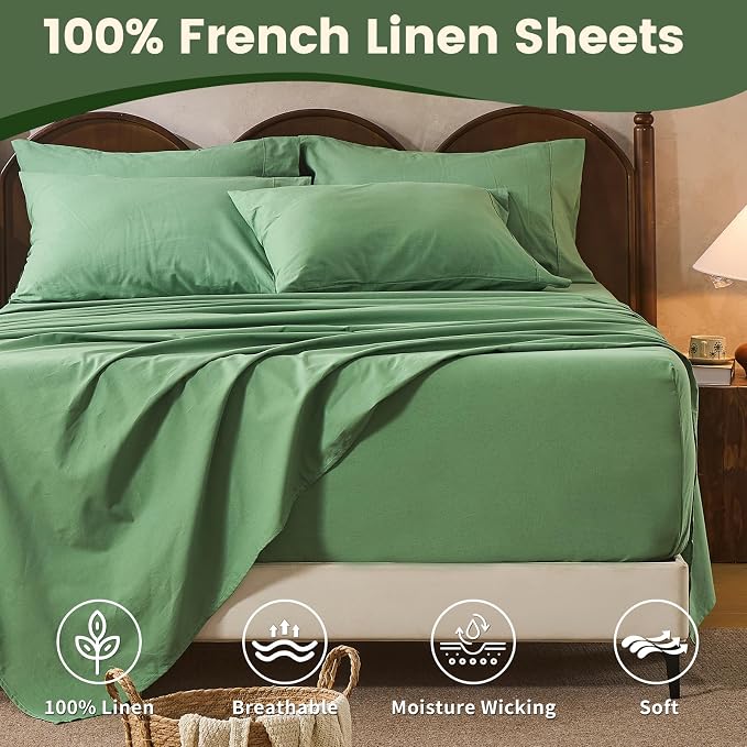 100% Linen Sheet Set King Size Extra Deep Pocket Fits 18-24 Inch Mattress - Image 4