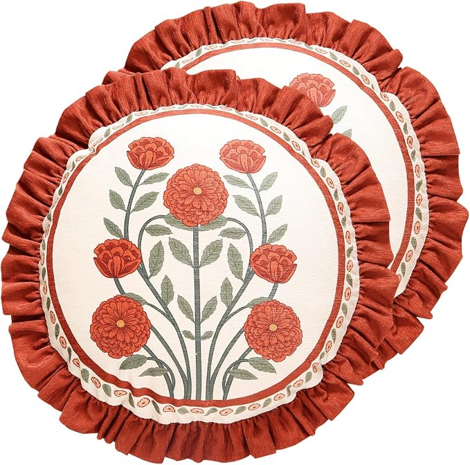 Vintage Round Throw Pillow Covers Pack of 2, Decor Pillows Cushion Covers by bilingaier