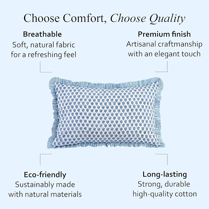 CPC Apatite Blue 100% Cotton Block Print Ruffle Sham Cover 20X30 inch Pack of 2 - Image 6