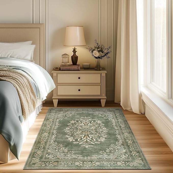 jinchan Green Floral 3x5 Area Rugs - Image 3
