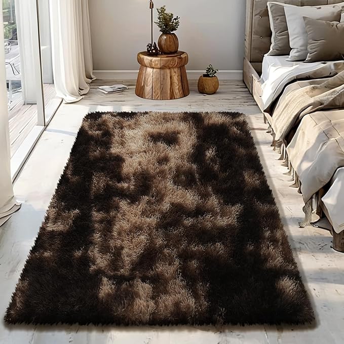 Fluffy Rug Shaggy Area Rug, Mottling Brown 3x5 Area Rugs by Yongyangjuxi