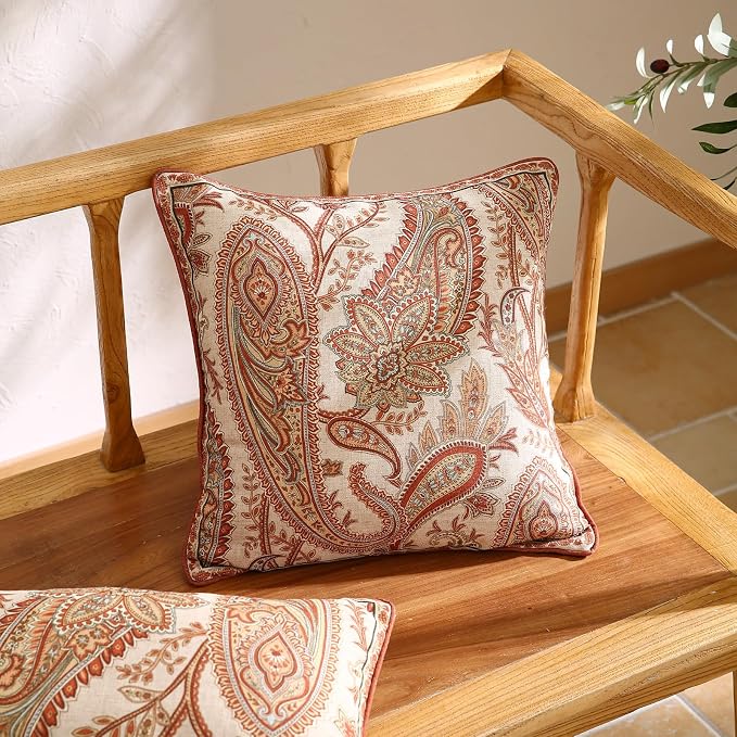 ISAENNE Design Linen Classic Vintage Throw Pillow Covers 18"x18" Pack of 2 - Image 2