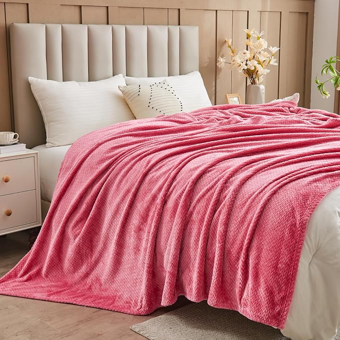 NEWCOSPLAY Super Soft Twin Blanket Coral Pink Premium Silky Flannel Fleece - Image 8