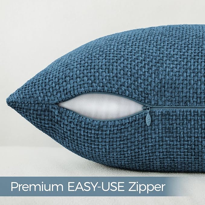a moment Ocean Blue Chenille Throw Pillow Covers 20x20 Inch Pack of 2 Modern - Image 2