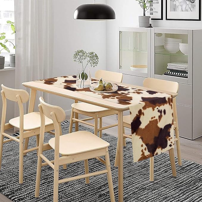 Cow Print Table Runner Animal Fur Skin Brown Cowhide Rustic Hunter Theme - Image 7