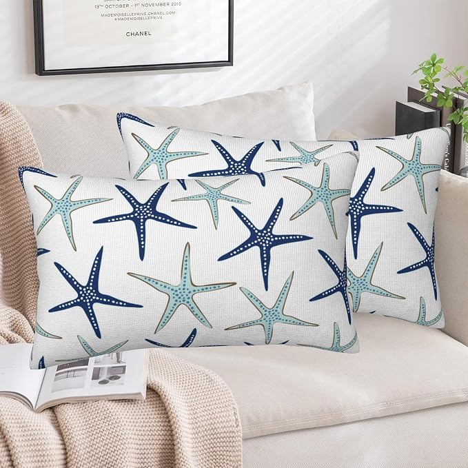Throw Pillow Covers Nautical Starfish Pillow Covers 20x12 Inch Set of 2 Navy - Image 5