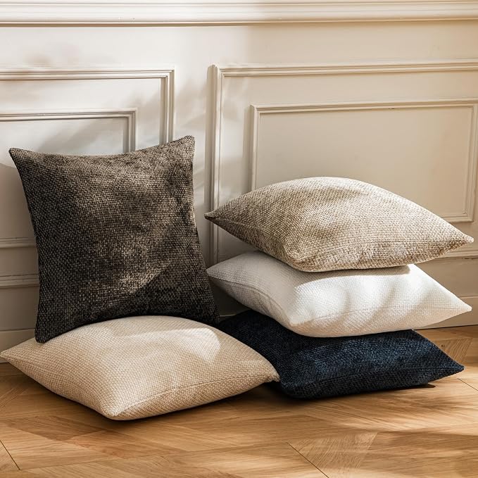 a moment Dark Brown Chenille Throw Pillow Covers 16x16 Inch Pack of 2 Modern - Image 5
