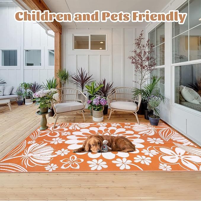Ileading Outdoor Plastic Straw Rug 6x9ft Funny Floral Style Reversible Patio - Image 2