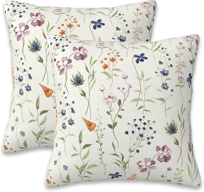 Throw Pillow Covers Spring Summer Floral Pillow Covers 16x16 Inch Set of 2 by Naqiuli
