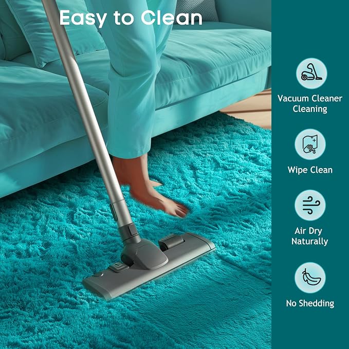 Ophanie Teal Rugs for Living Room Bedroom, 6x9 Fluffy Fuzzy Furry Carpet - Image 6