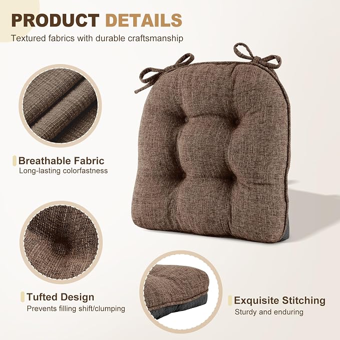 downluxe Indoor Chair Cushions for Dining Chairs, Tufted Overstuffed Textured - Image 5