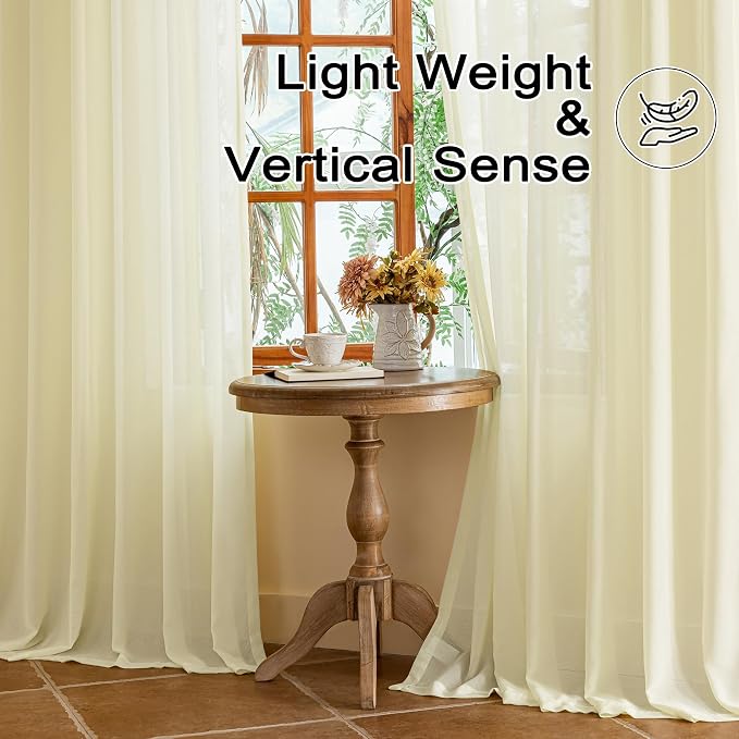 102 Inch Length Beige Sheer Curtains Pinch Pleated Drapes - Image 5