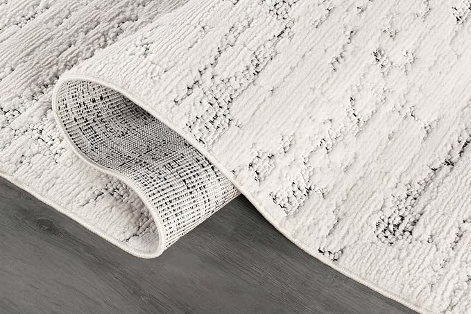 Beverly Rug Micro Loop Area Rug White/Gray 5x7 Abstract Modern Luxury - Image 4